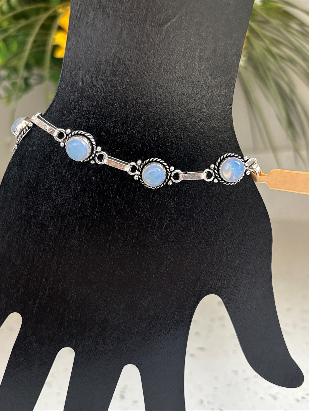 Ethnic Artisan Handcrafted Rainbow Moonstone Gemstone Link Bracelet